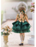 Gold Sequin Green Satin V Back Layered Flower Girl Dress